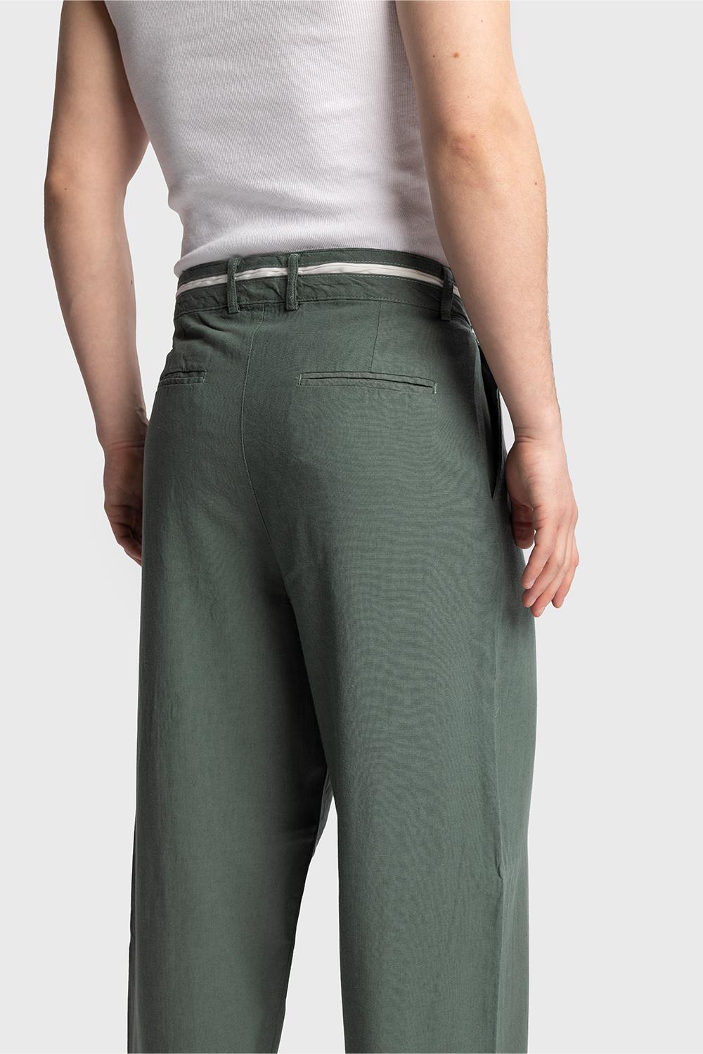 Giesto Pantalon en lin avec détail de taille - Vert