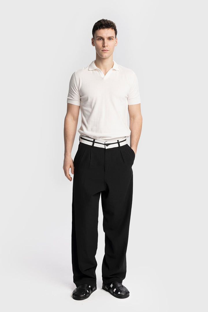 Giesto Pantalon en lin avec détail de taille - Noir