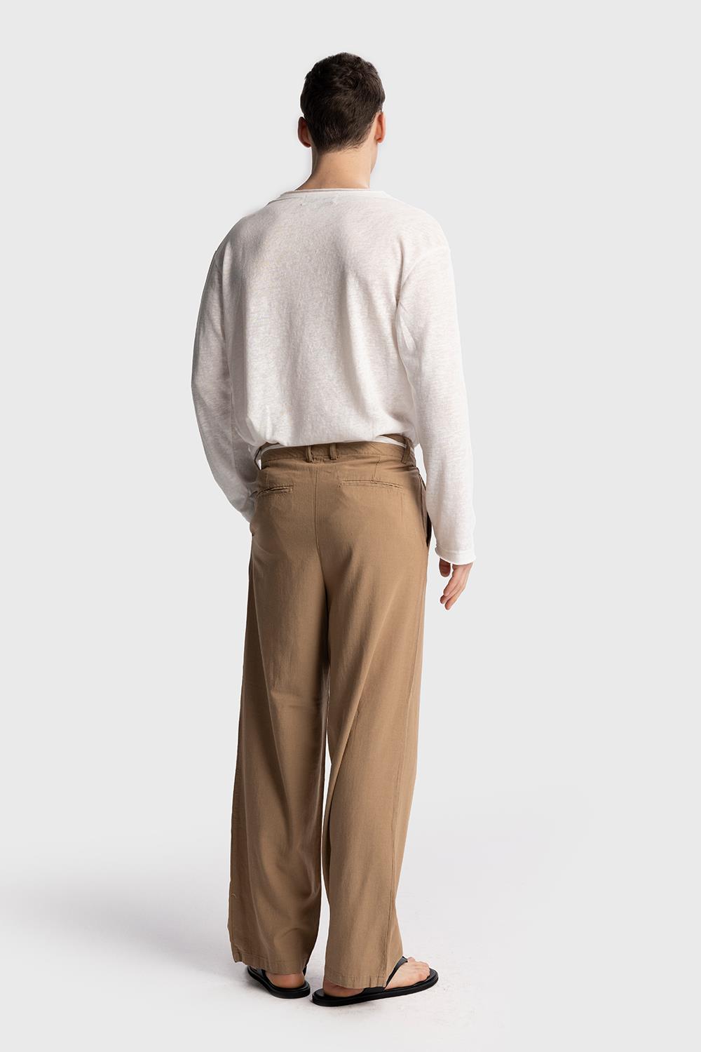 Giesto Pantalon en lin avec détail de taille - Tabac