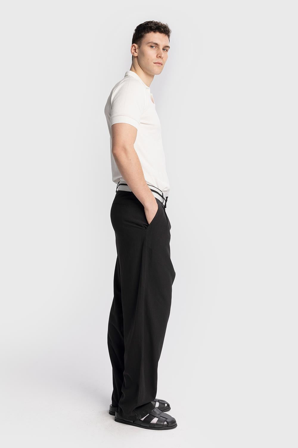 Giesto Pantalon en lin avec détail de taille - Noir