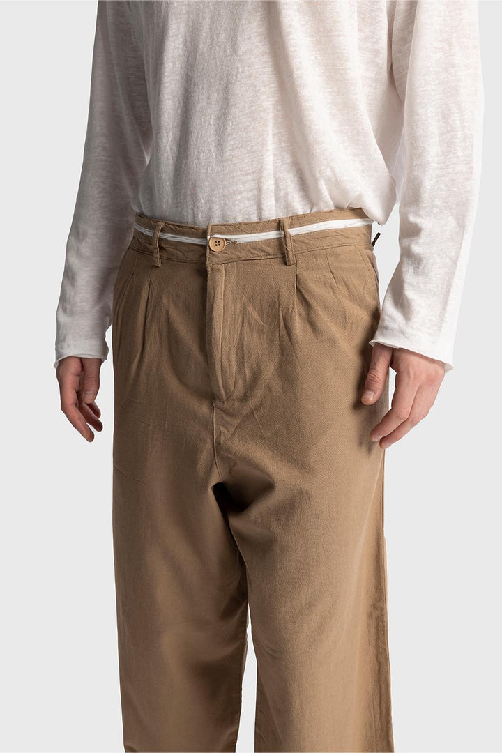 Giesto Pantalon en lin avec détail de taille - Tabac