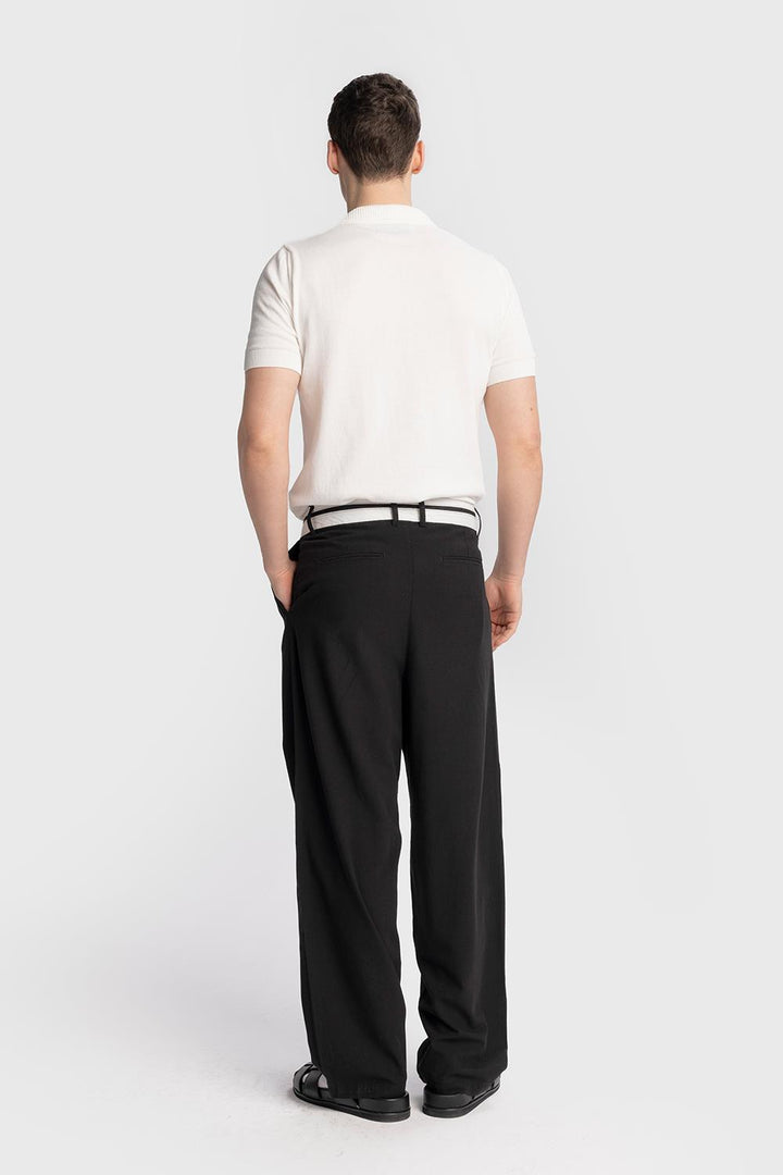 Giesto Pantalon en lin avec détail de taille - Noir