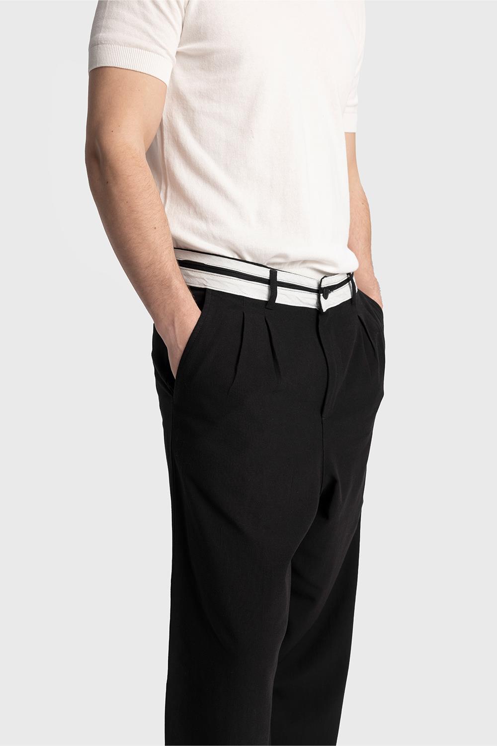 Giesto Pantalon en lin avec détail de taille - Noir
