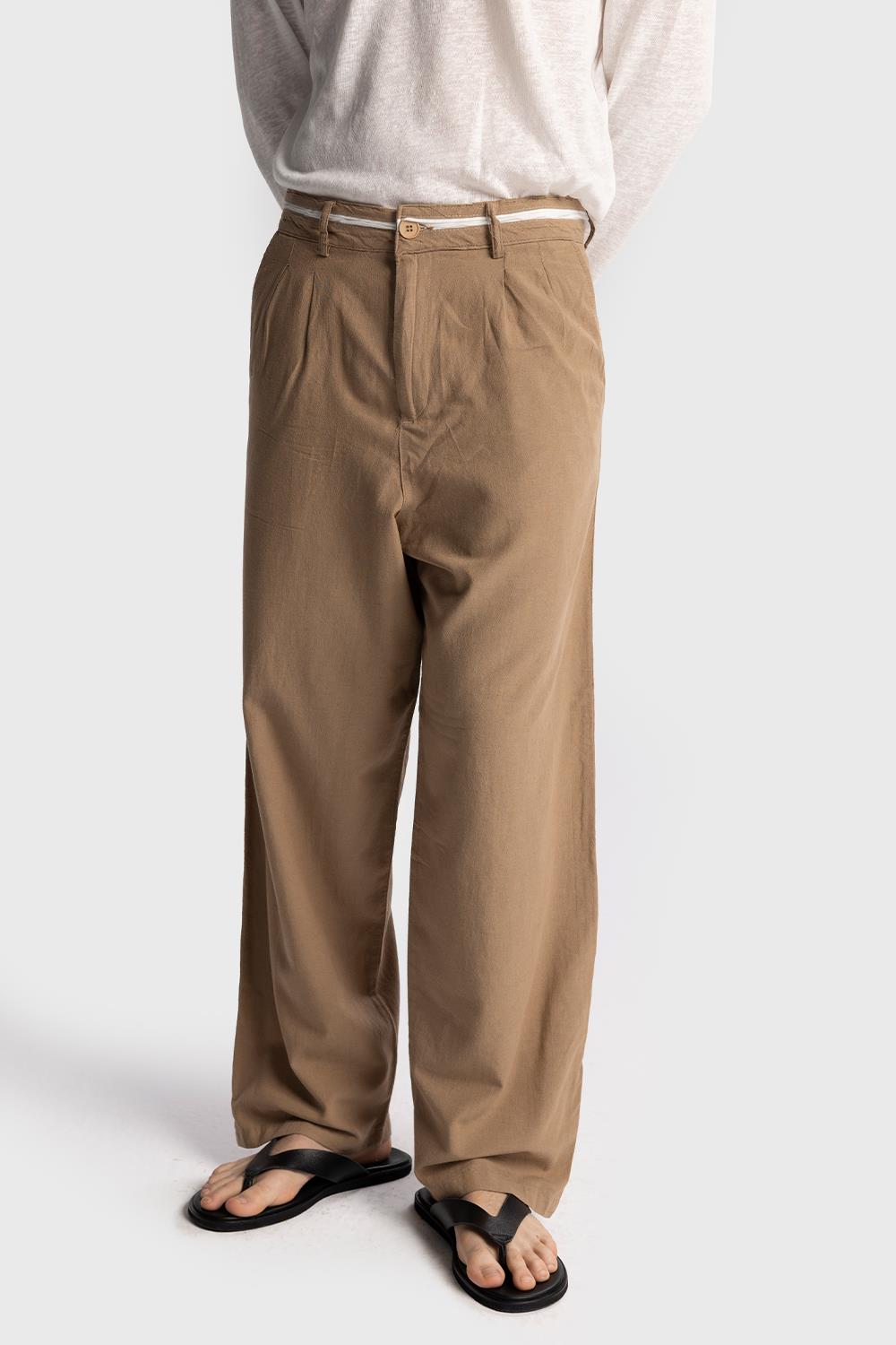 Giesto Pantalon en lin avec détail de taille - Tabac