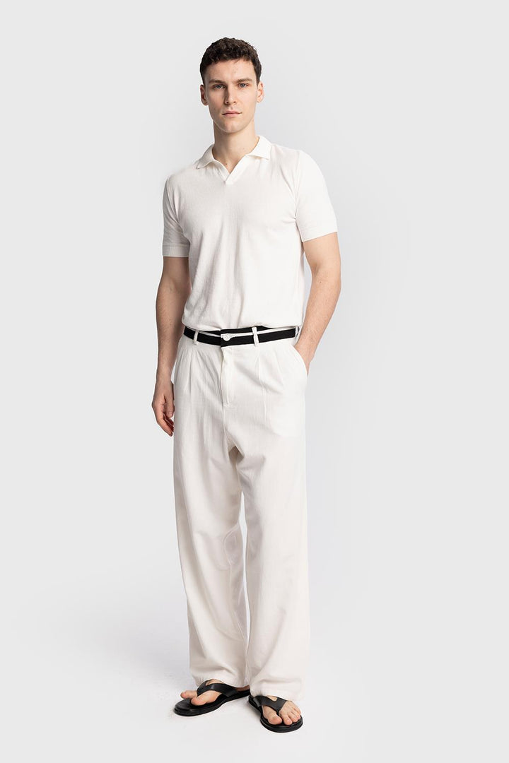 Giesto Pantalon en lin avec détail de taille - Blanc