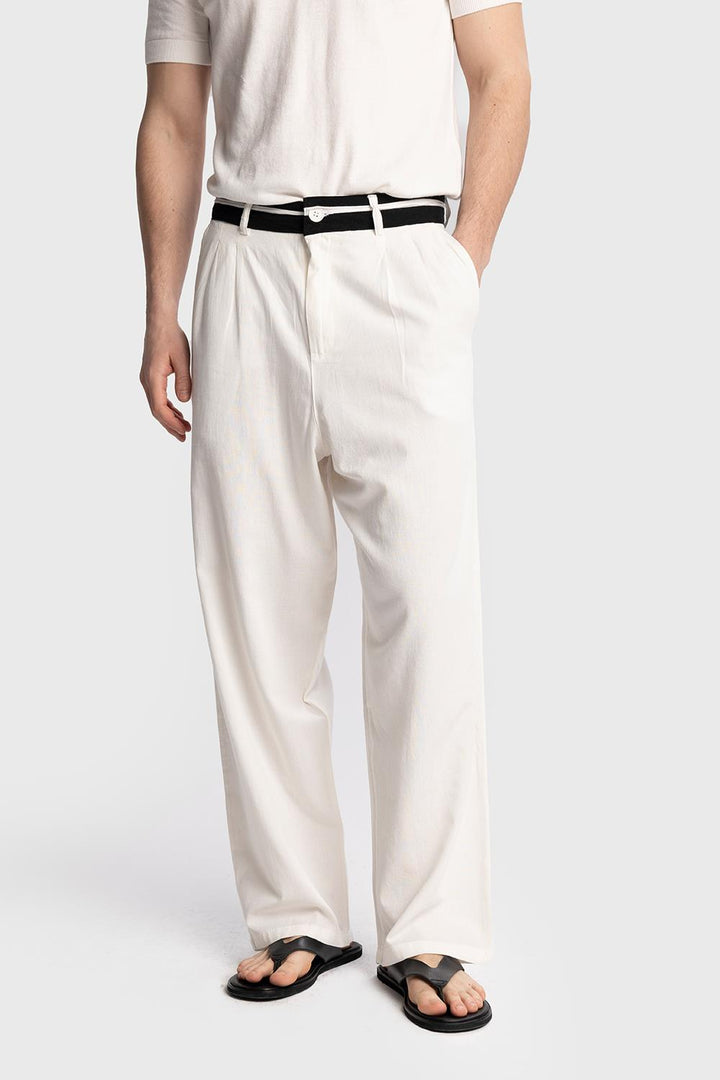 Giesto Pantalon en lin avec détail de taille - Blanc