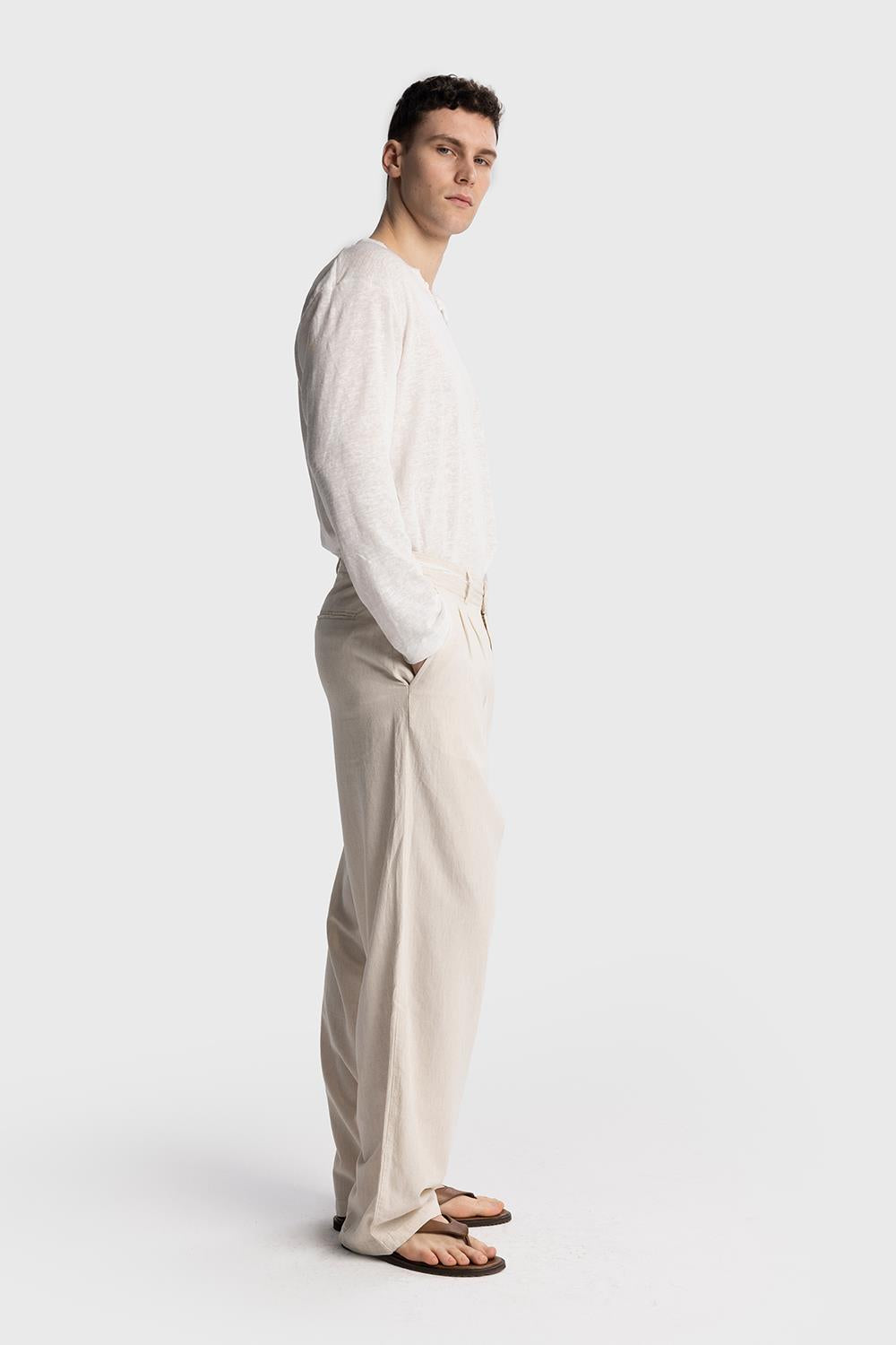 Giesto Pantalon en lin avec détail de taille - Beige