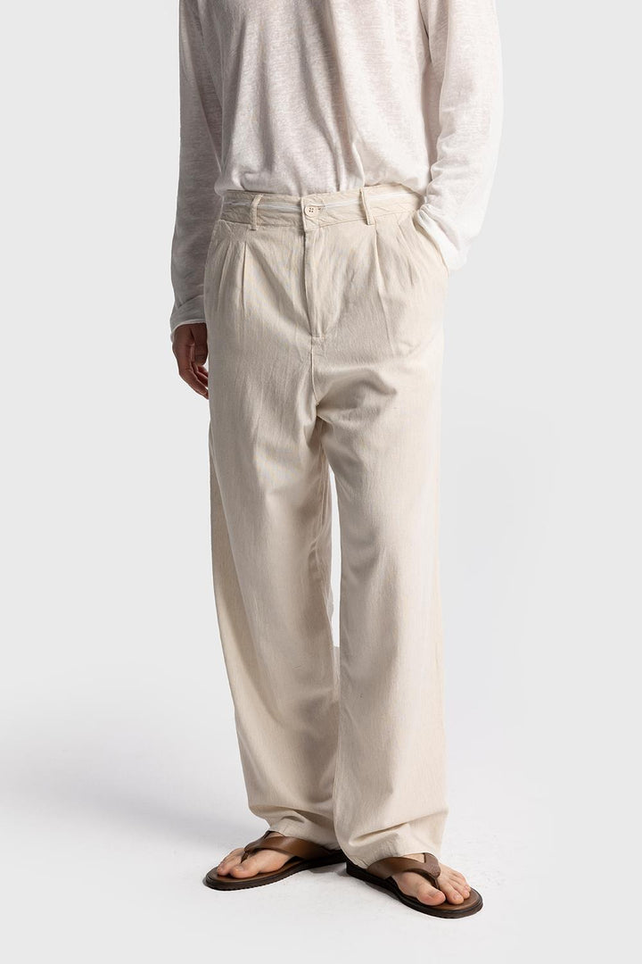 Giesto Pantalon en lin avec détail de taille - Beige