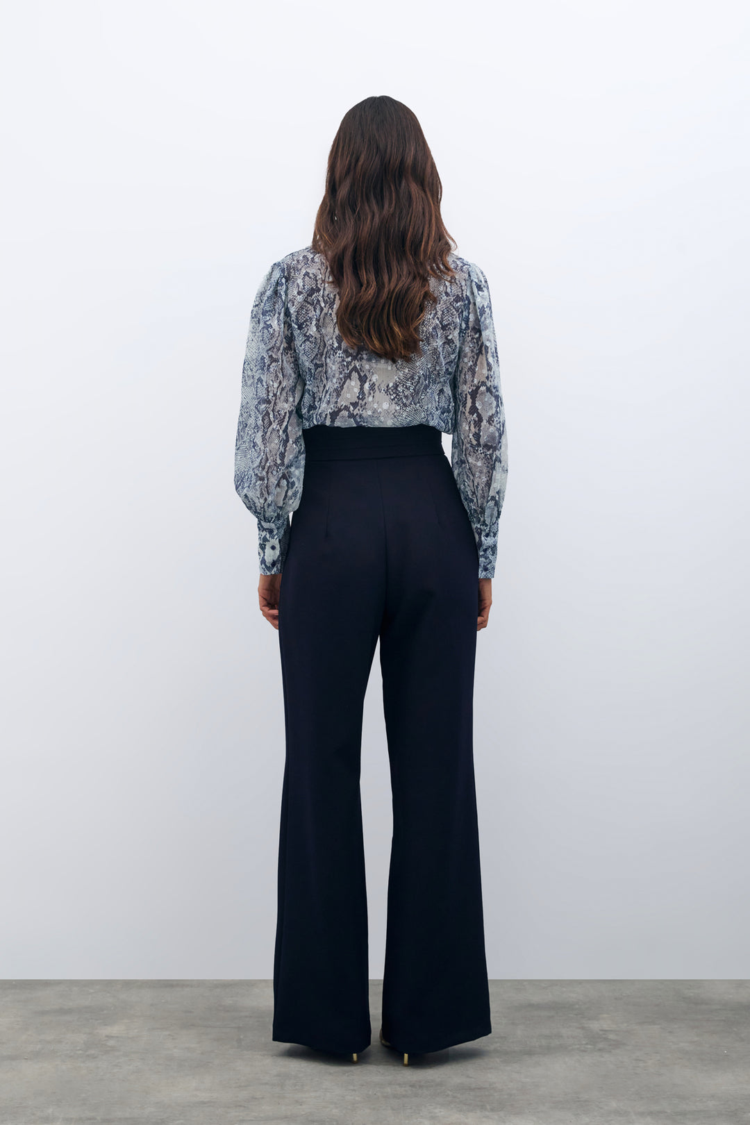 Sateen Pantalon Taille Haute - Bleu marine