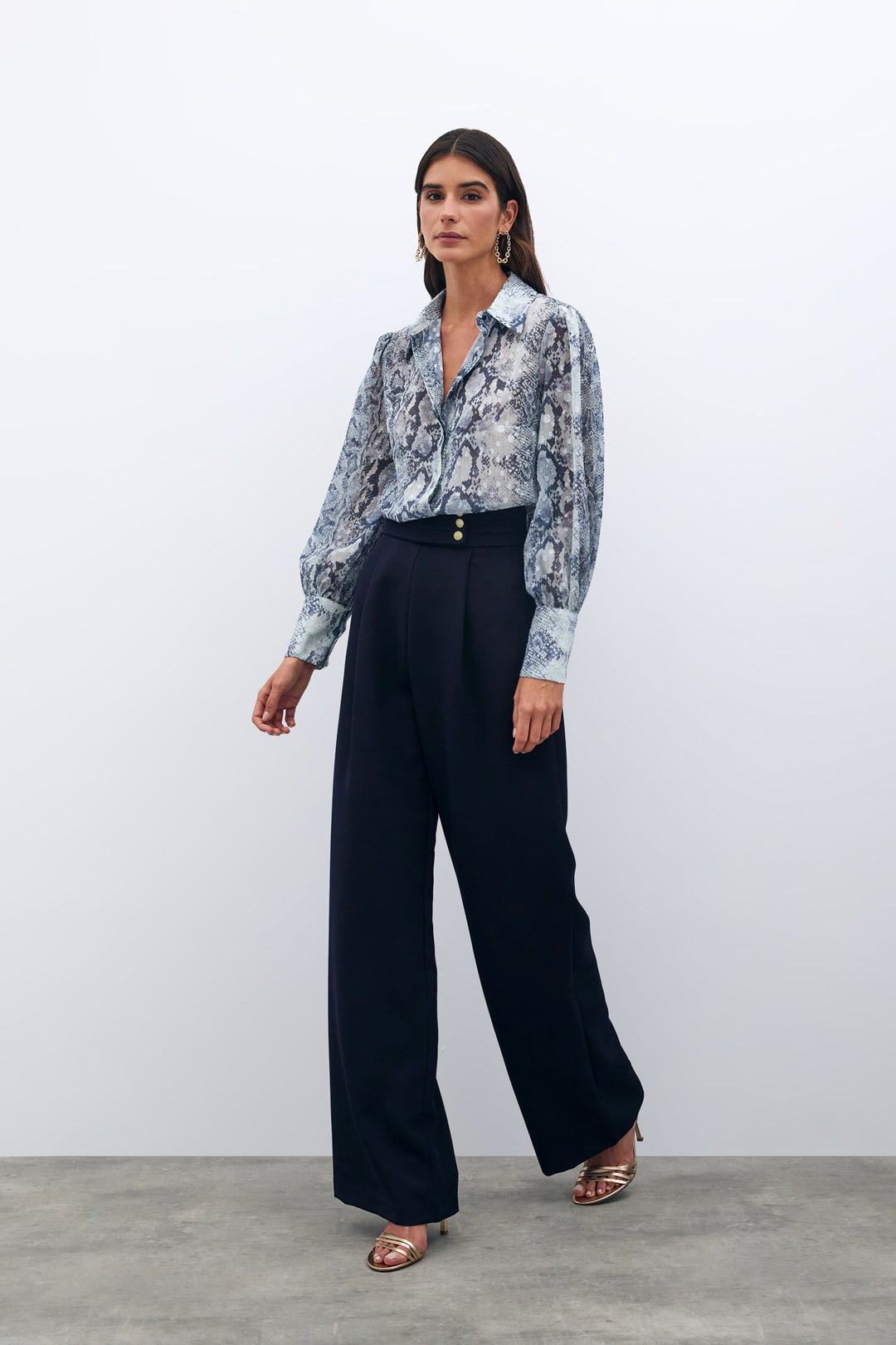 Sateen Pantalon Taille Haute - Bleu marine
