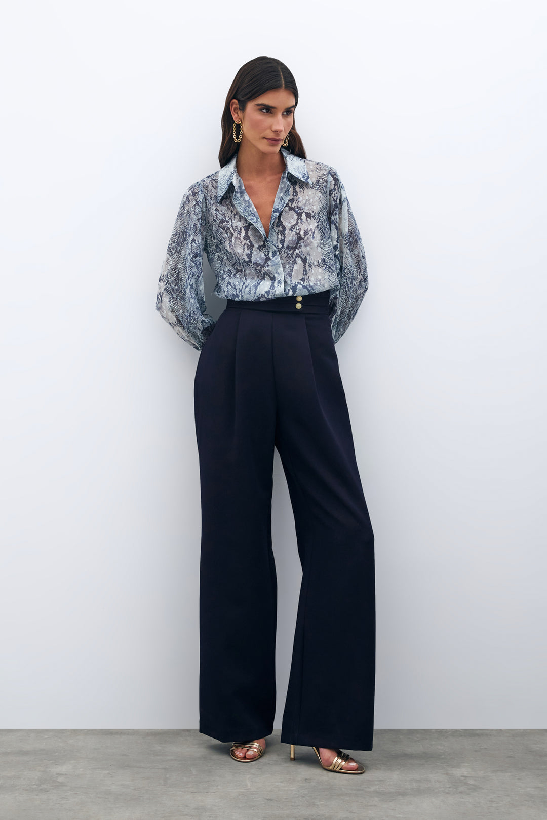 Sateen Pantalon Taille Haute - Bleu marine