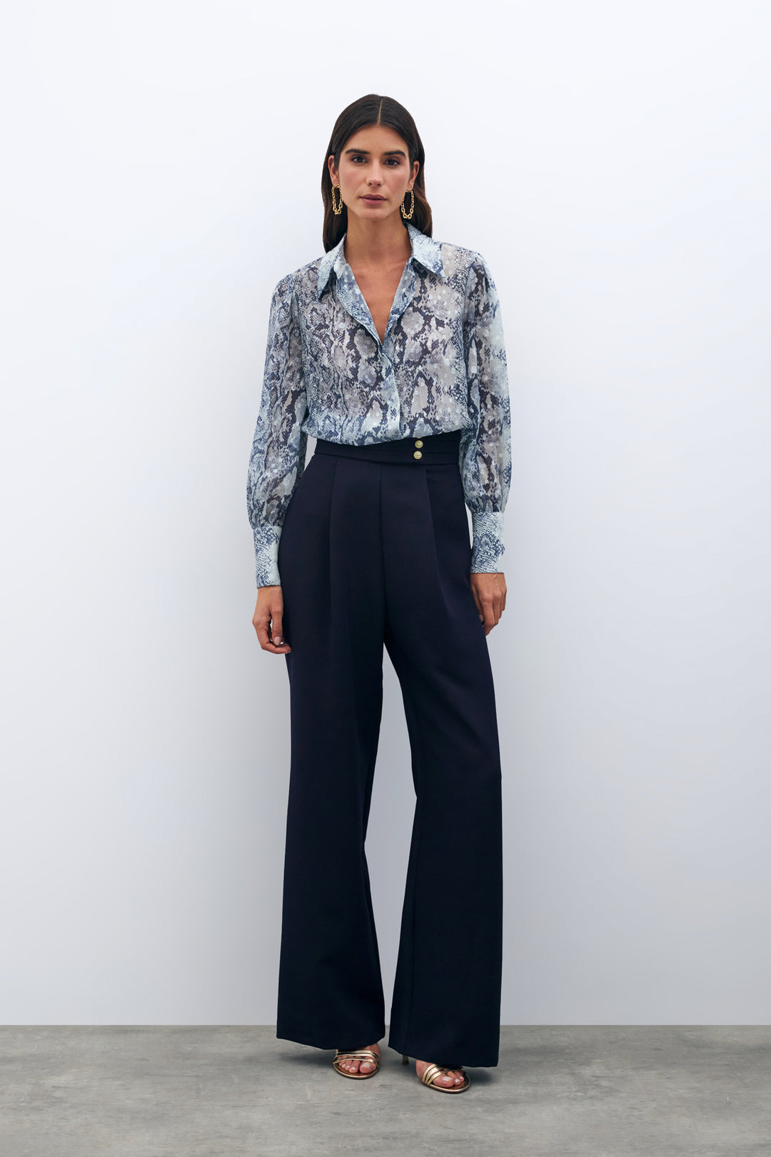 Sateen Pantalon Taille Haute - Bleu marine