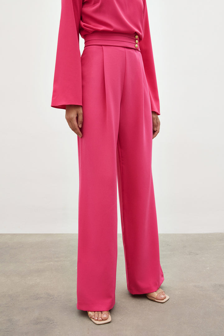 Sateen Pantalon Taille Haute - Rose