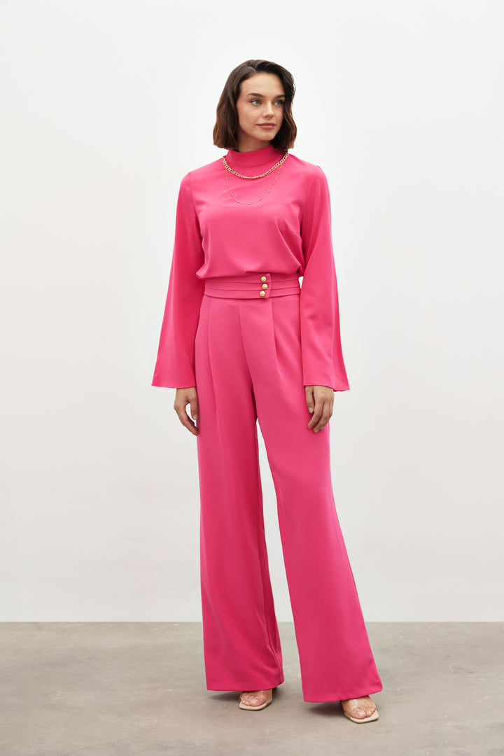 Sateen Pantalon Taille Haute - Rose