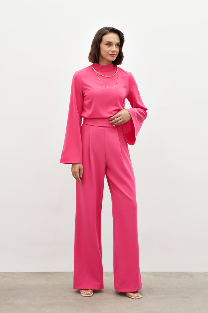 Sateen Pantalon Taille Haute - Rose