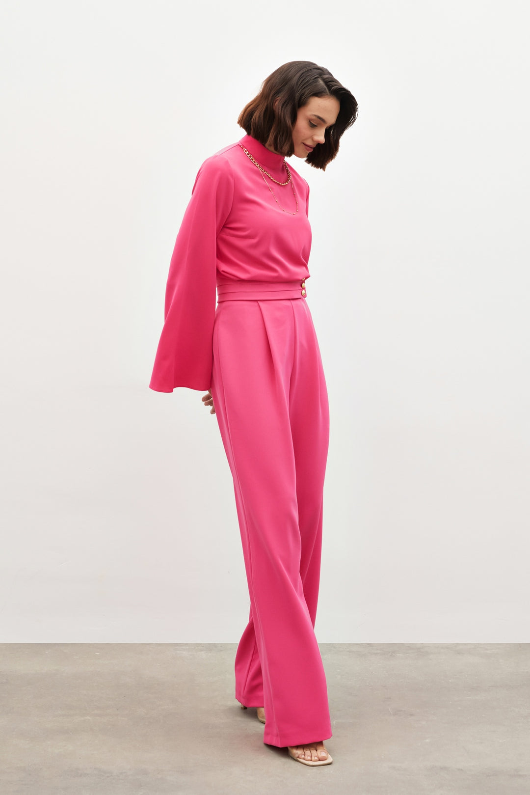 Sateen Pantalon Taille Haute - Rose