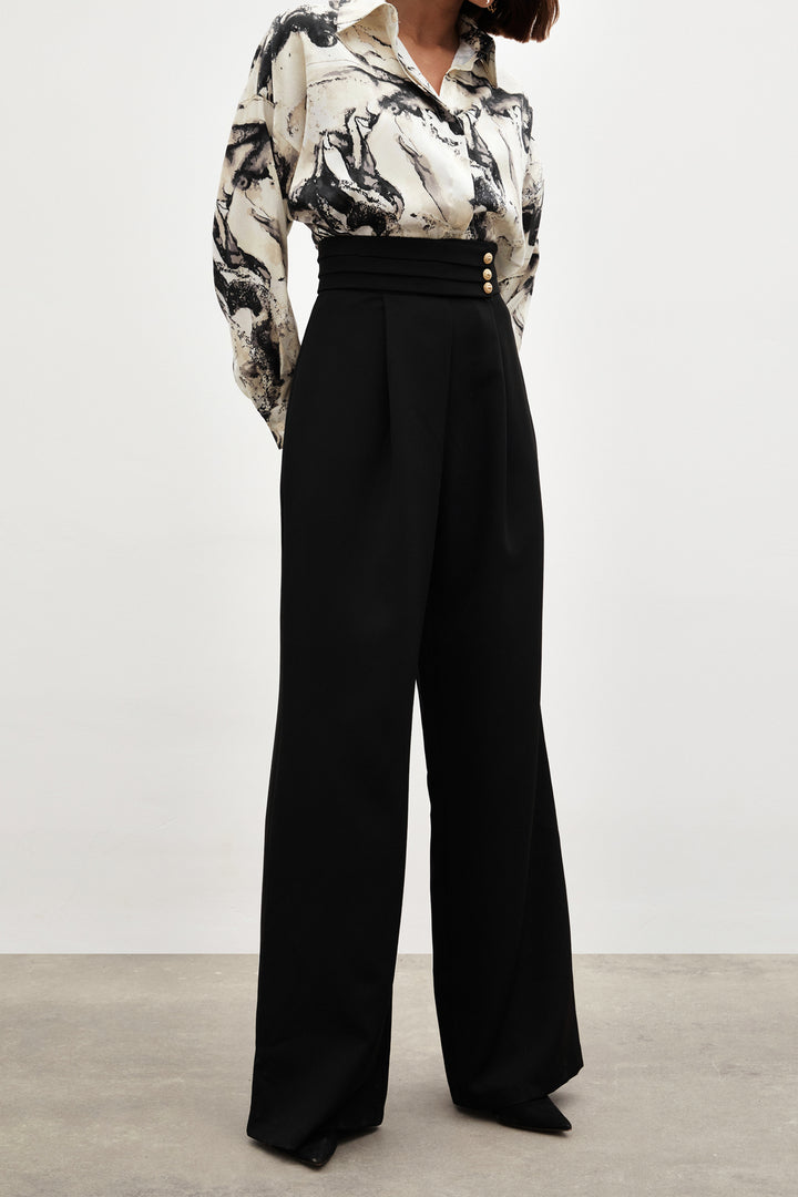 Sateen Pantalon à taille haute - Noir