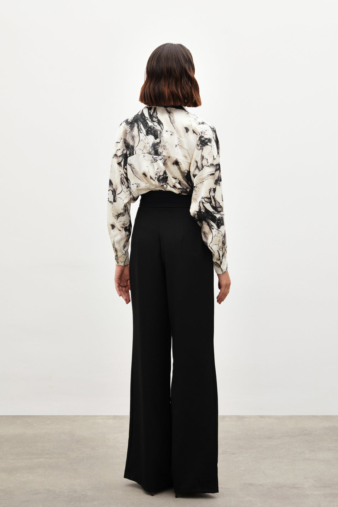 Sateen Pantalon à taille haute - Noir