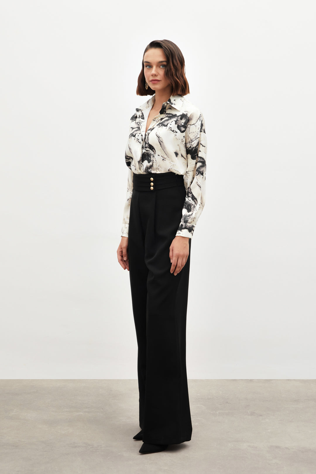 Sateen Pantalon à taille haute - Noir