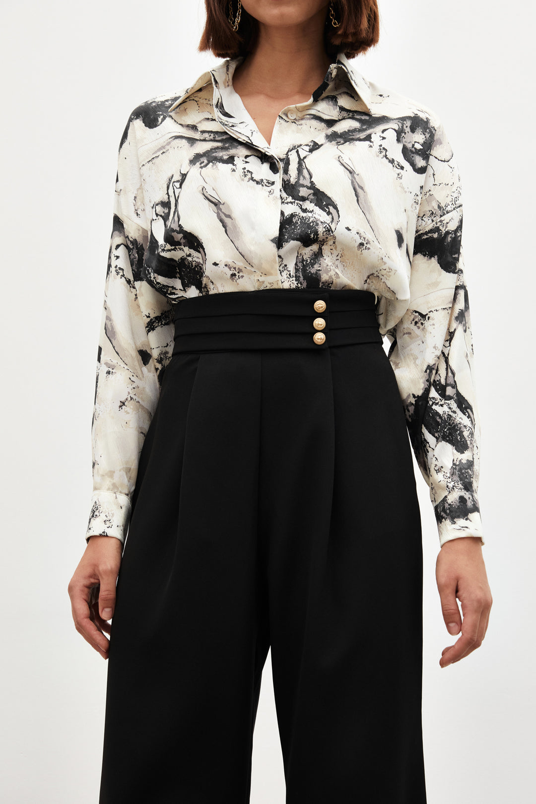 Sateen Pantalon à taille haute - Noir