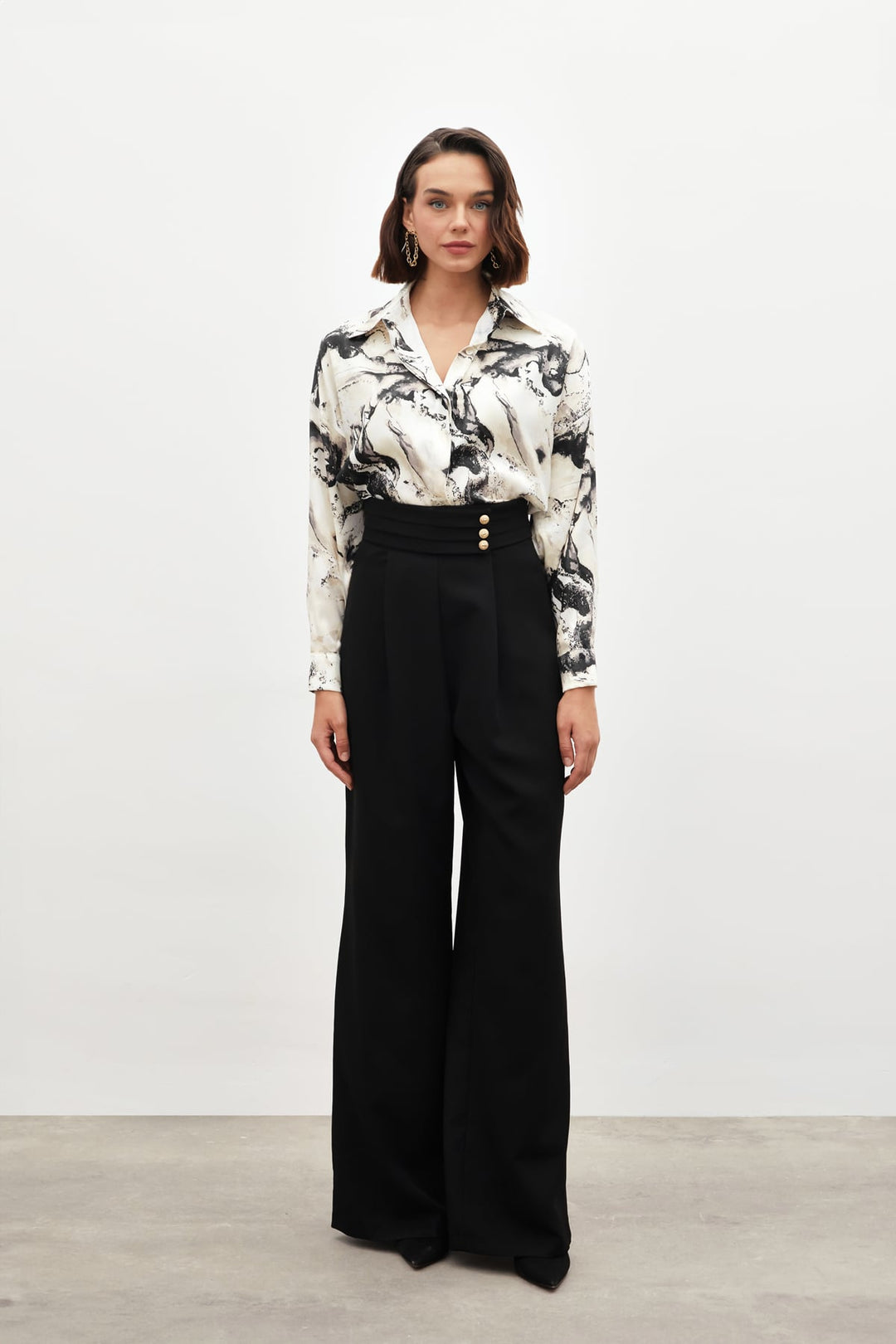 Sateen Pantalon à taille haute - Noir