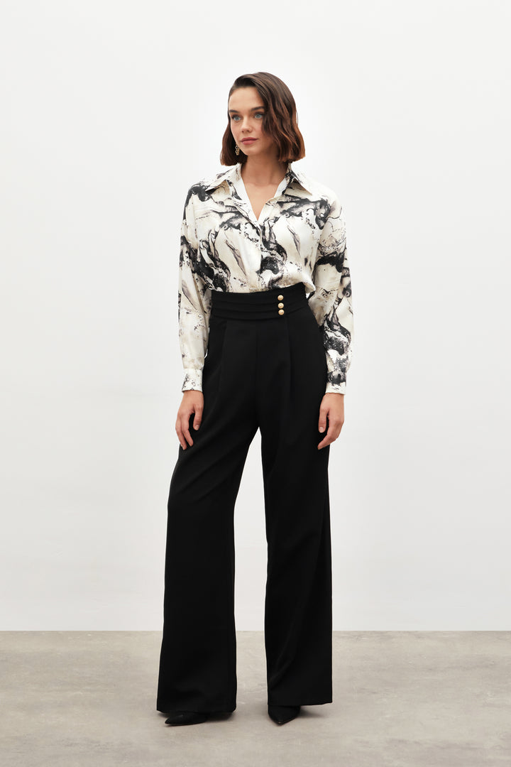 Sateen Pantalon à taille haute - Noir