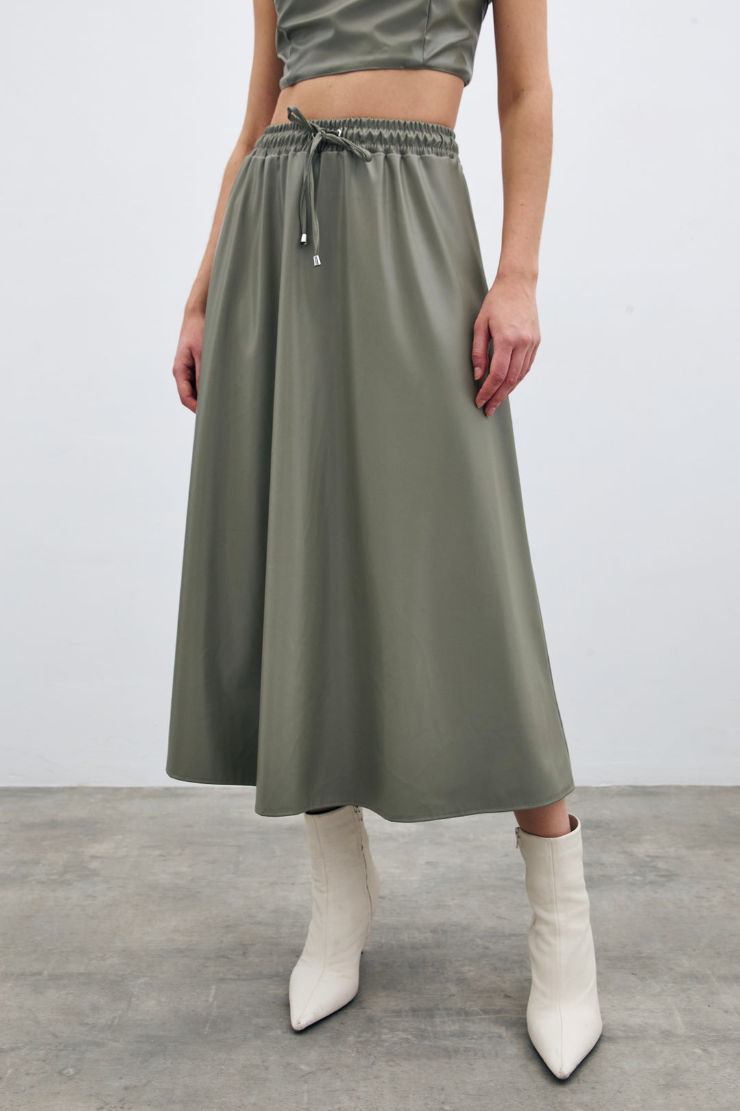 Sateen Jupe en Cuir avec Taille Élastique - Vert amande Vert