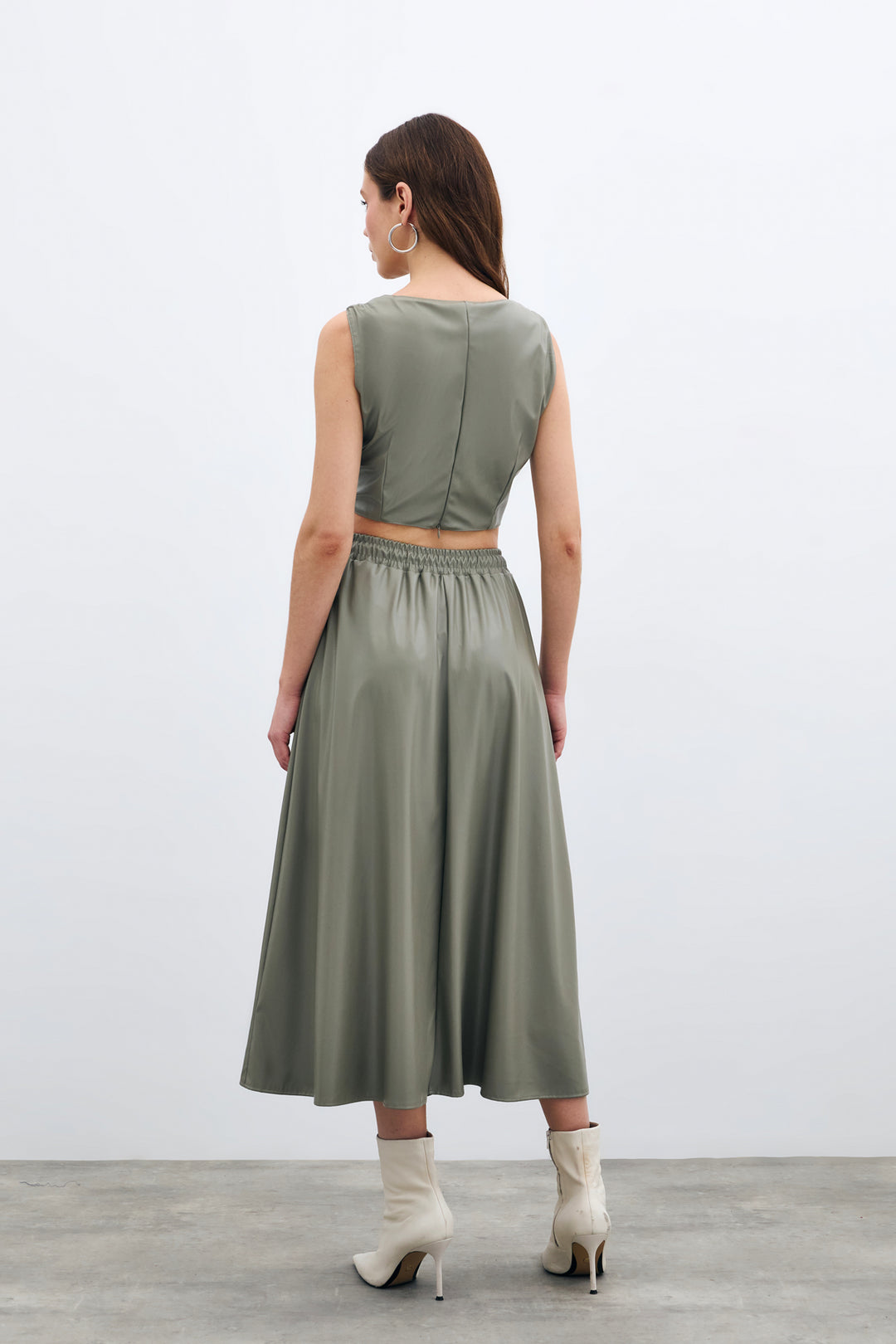 Sateen Jupe en Cuir avec Taille Élastique - Vert amande Vert