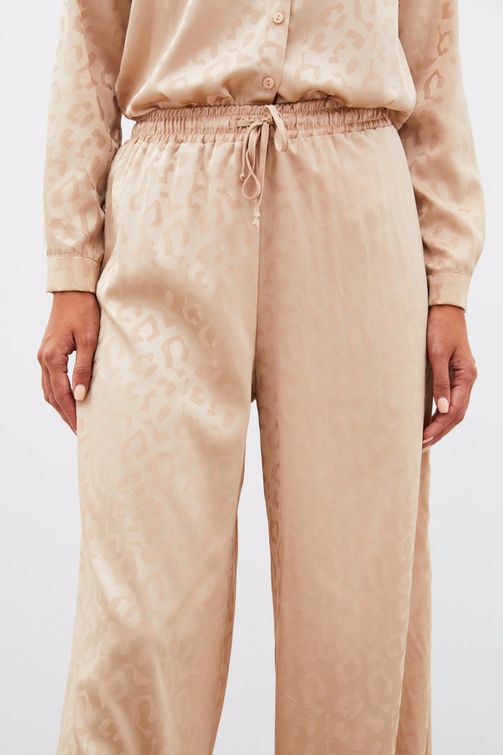 Sateen Pantalon à Motifs avec Taille Élastique - camel