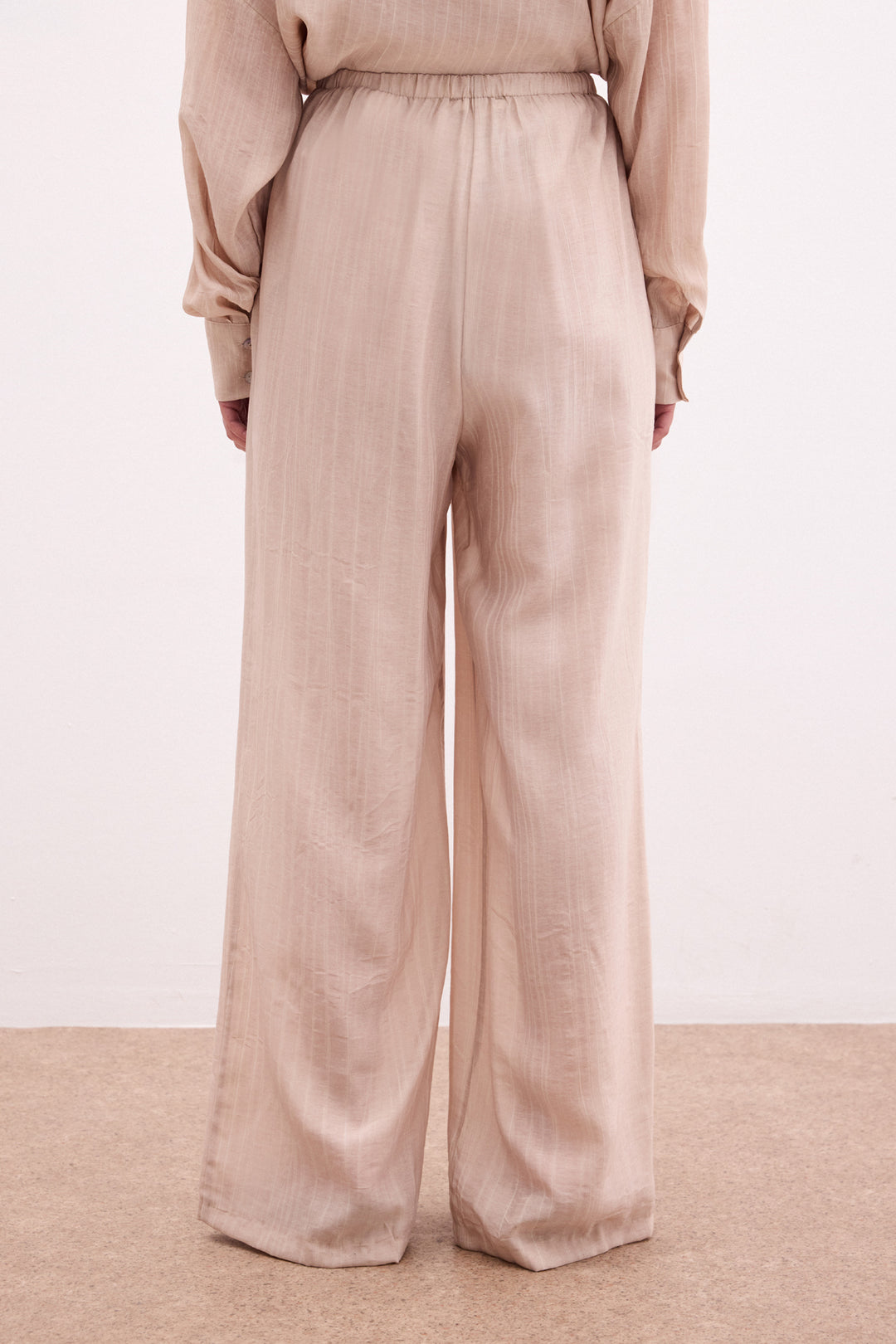 Sateen Pantalon à taille élastique - Beige