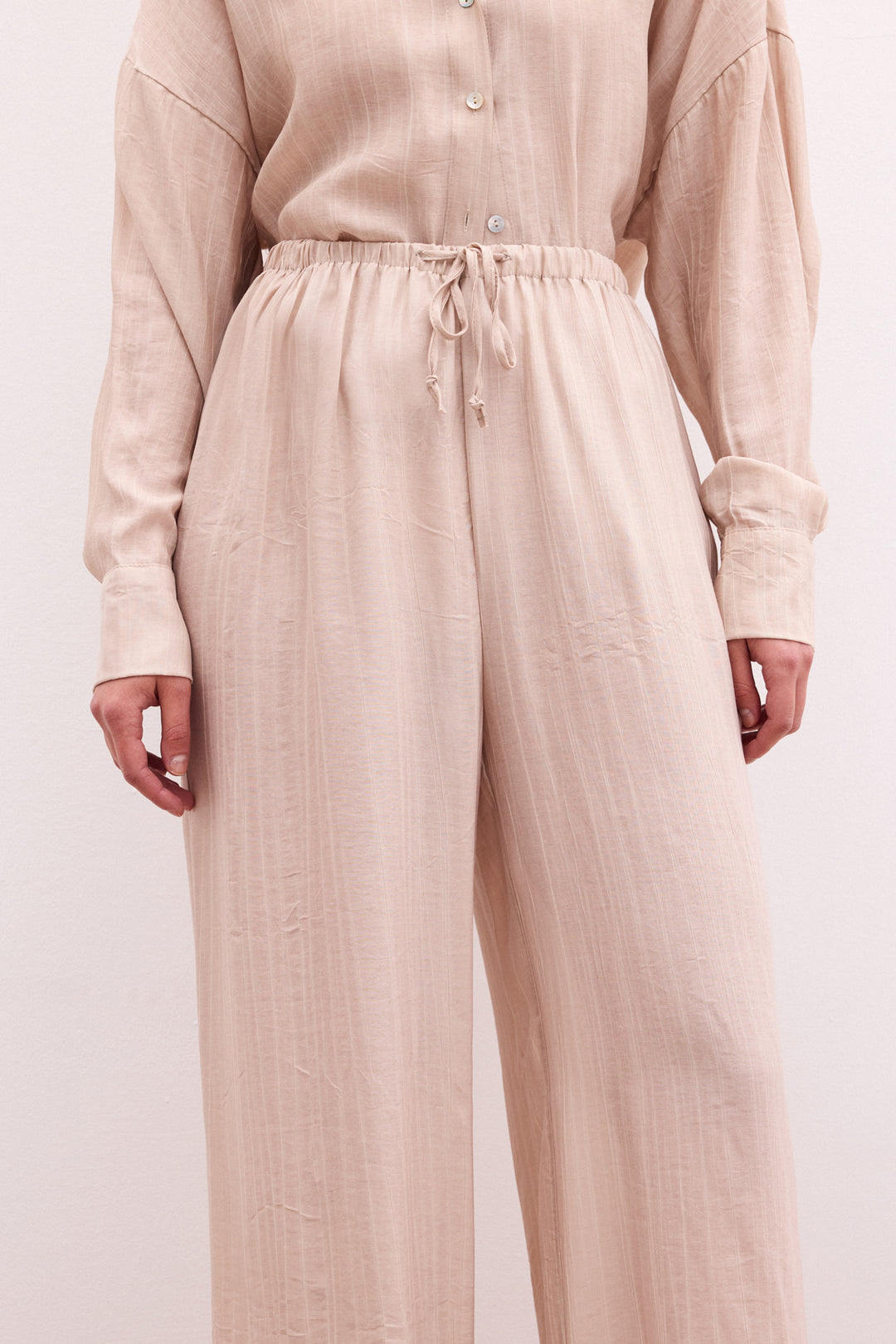 Sateen Pantalon à taille élastique - Beige