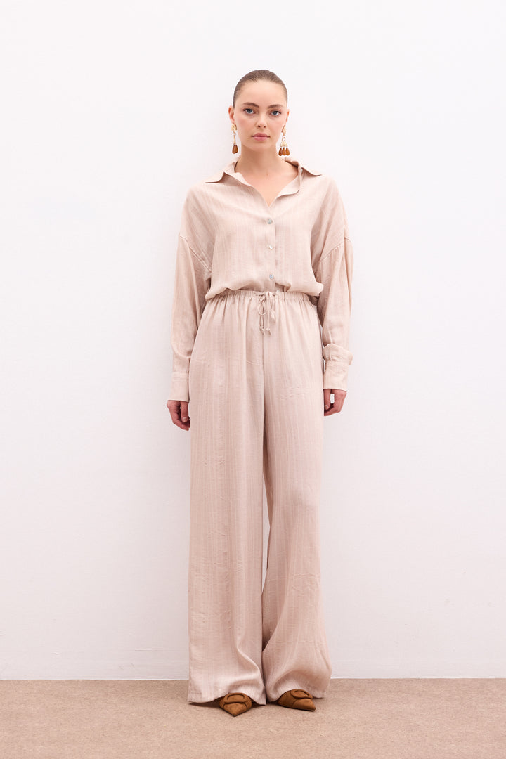 Sateen Pantalon à taille élastique - Beige