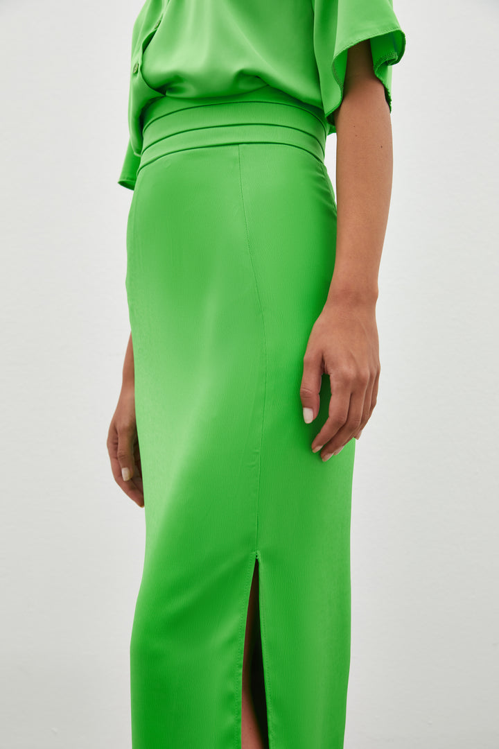 Sateen Jupe en Satin avec Détails de Pli à la Taille - açik Vert