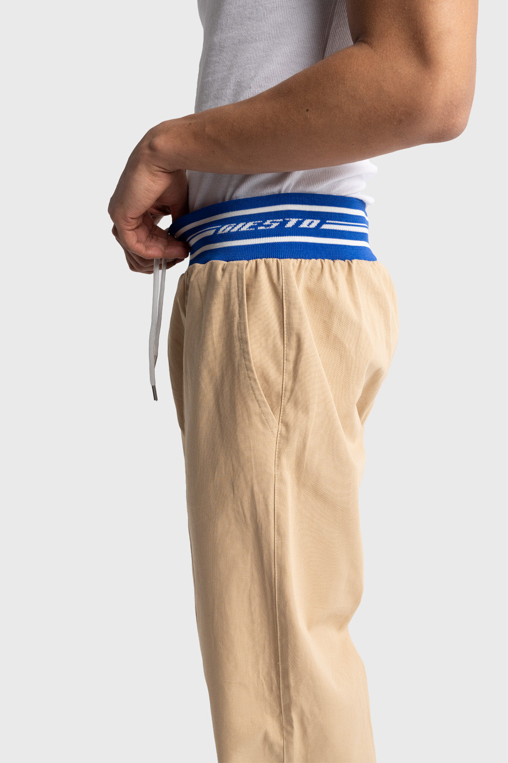 Giesto Pantalon en popeline avec détails en bord-côte à la taille - Tabac