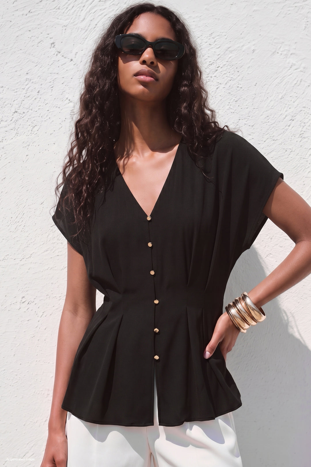 Sateen Blouse Courte Cintrée - Noir
