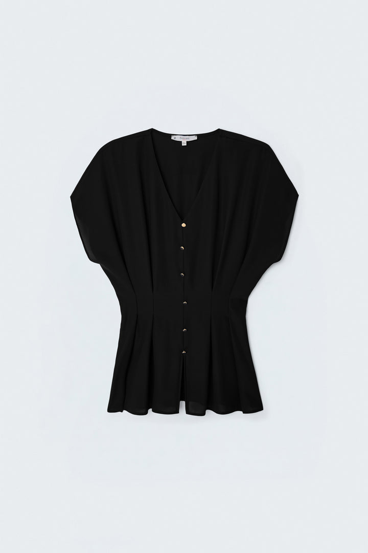 Sateen Blouse Courte Cintrée - Noir