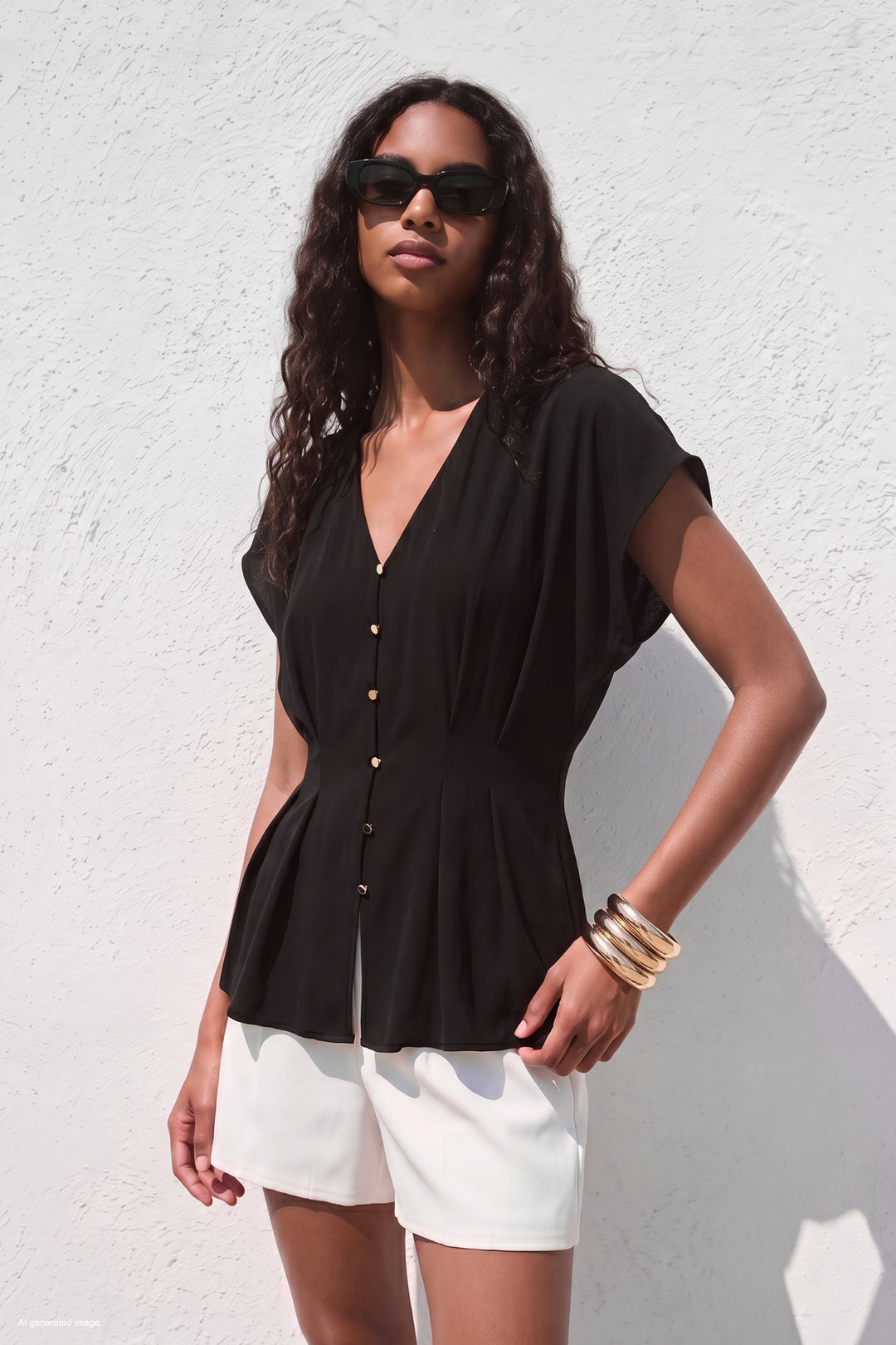 Sateen Blouse Courte Cintrée - Noir