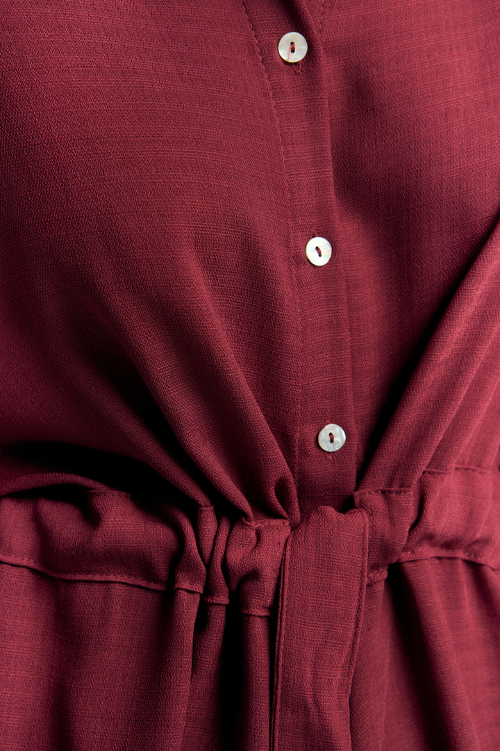 Sateen Chemisier Kimono à Ceinture - Bordeaux