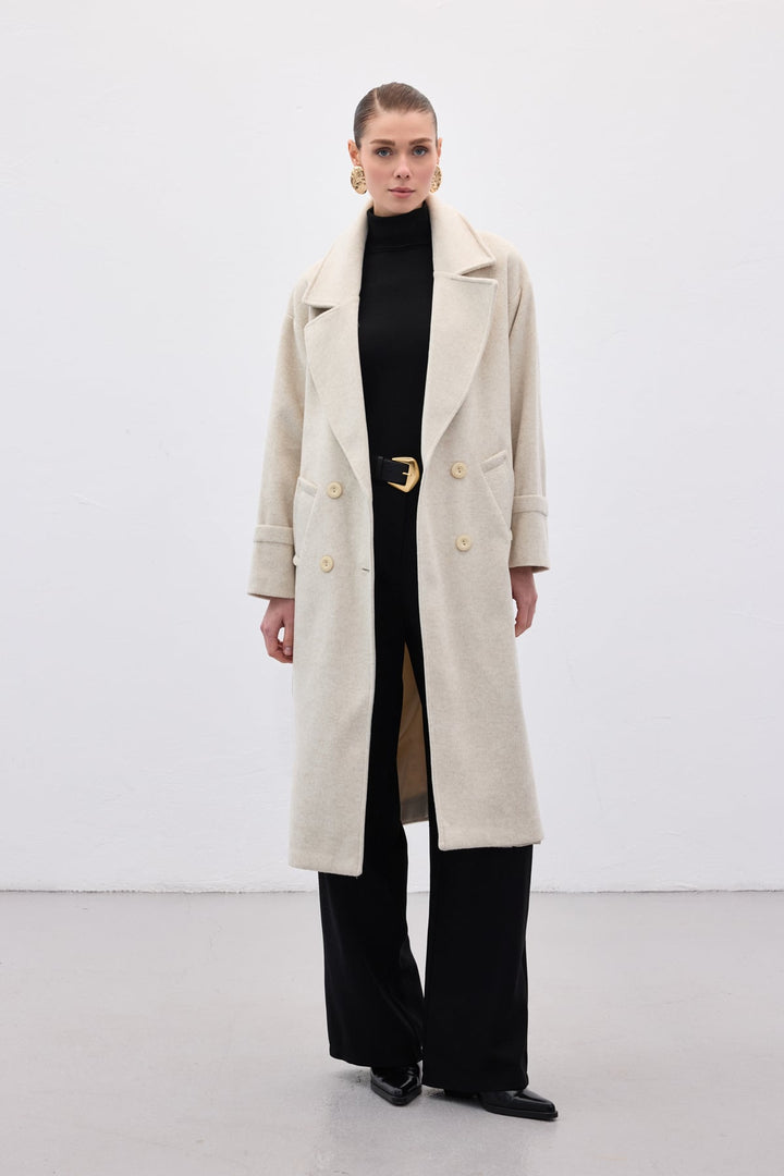Sateen Manteau Long à Ceinture - Pierre