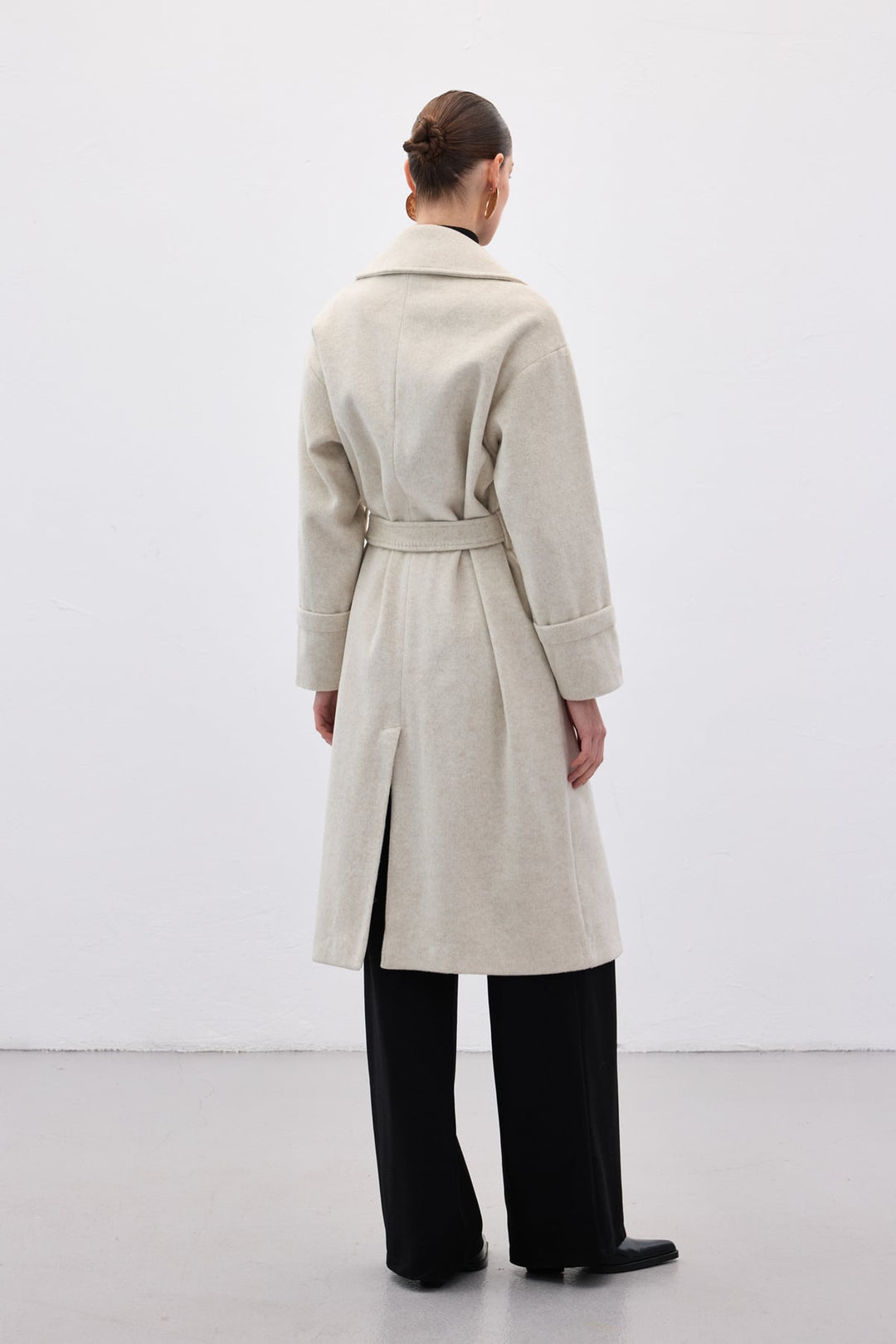 Sateen Manteau Long à Ceinture - Pierre