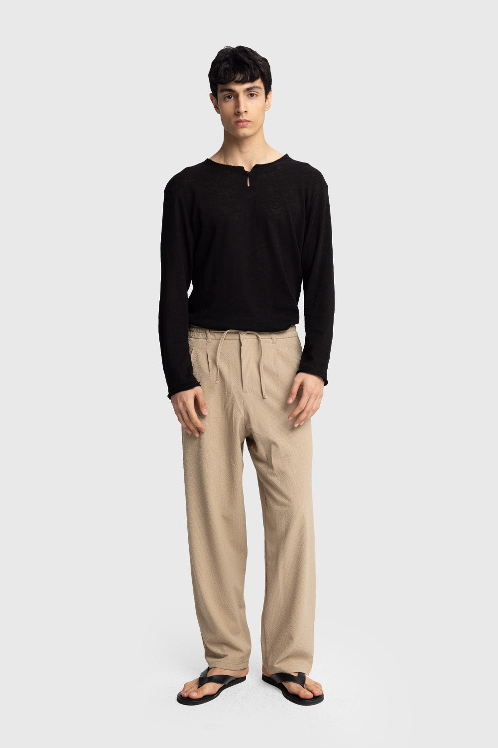 Giesto Pantalon gaufré à taille élastique - Beige