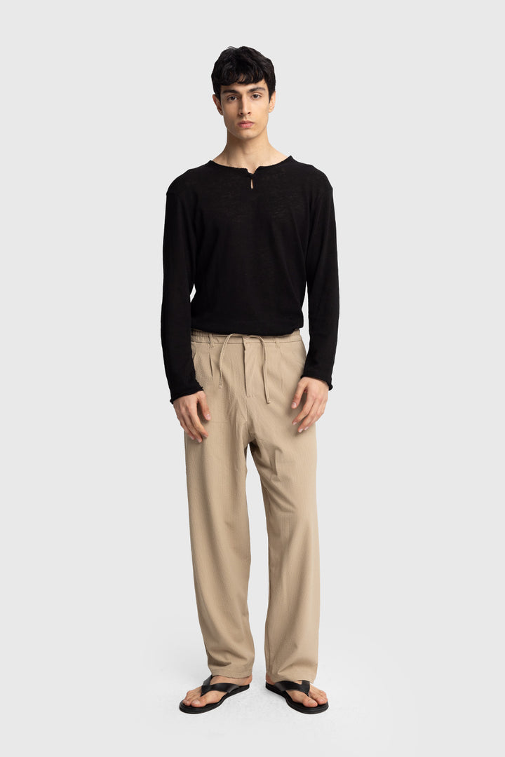 Giesto Pantalon gaufré à taille élastique - Beige