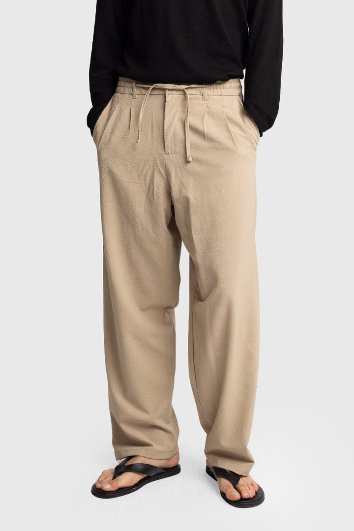 Giesto Pantalon gaufré à taille élastique - Beige