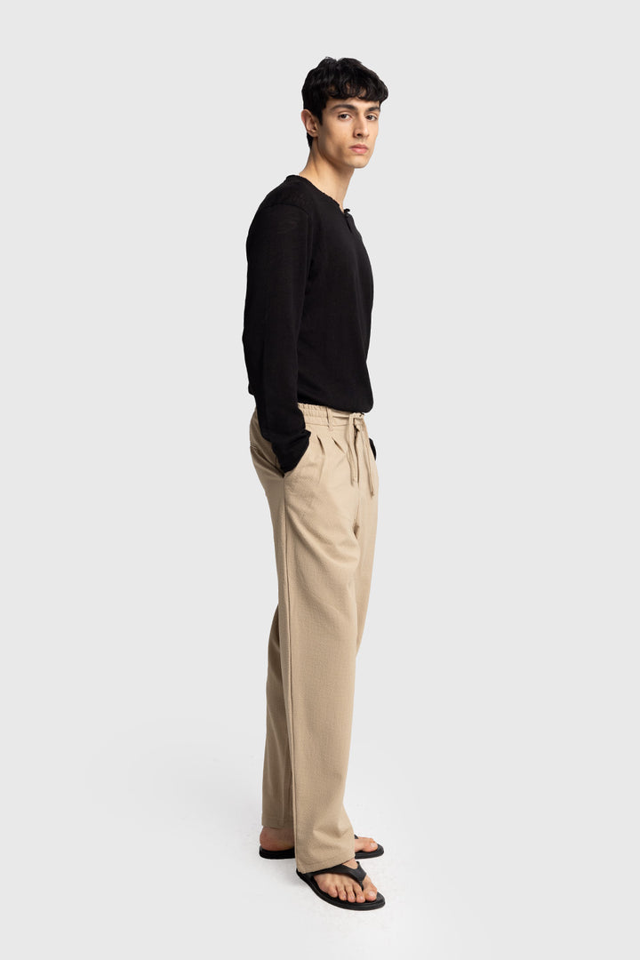 Giesto Pantalon gaufré à taille élastique - Beige