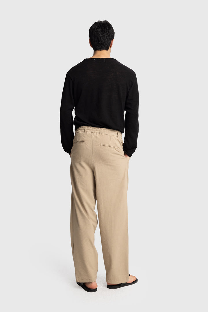 Giesto Pantalon gaufré à taille élastique - Beige