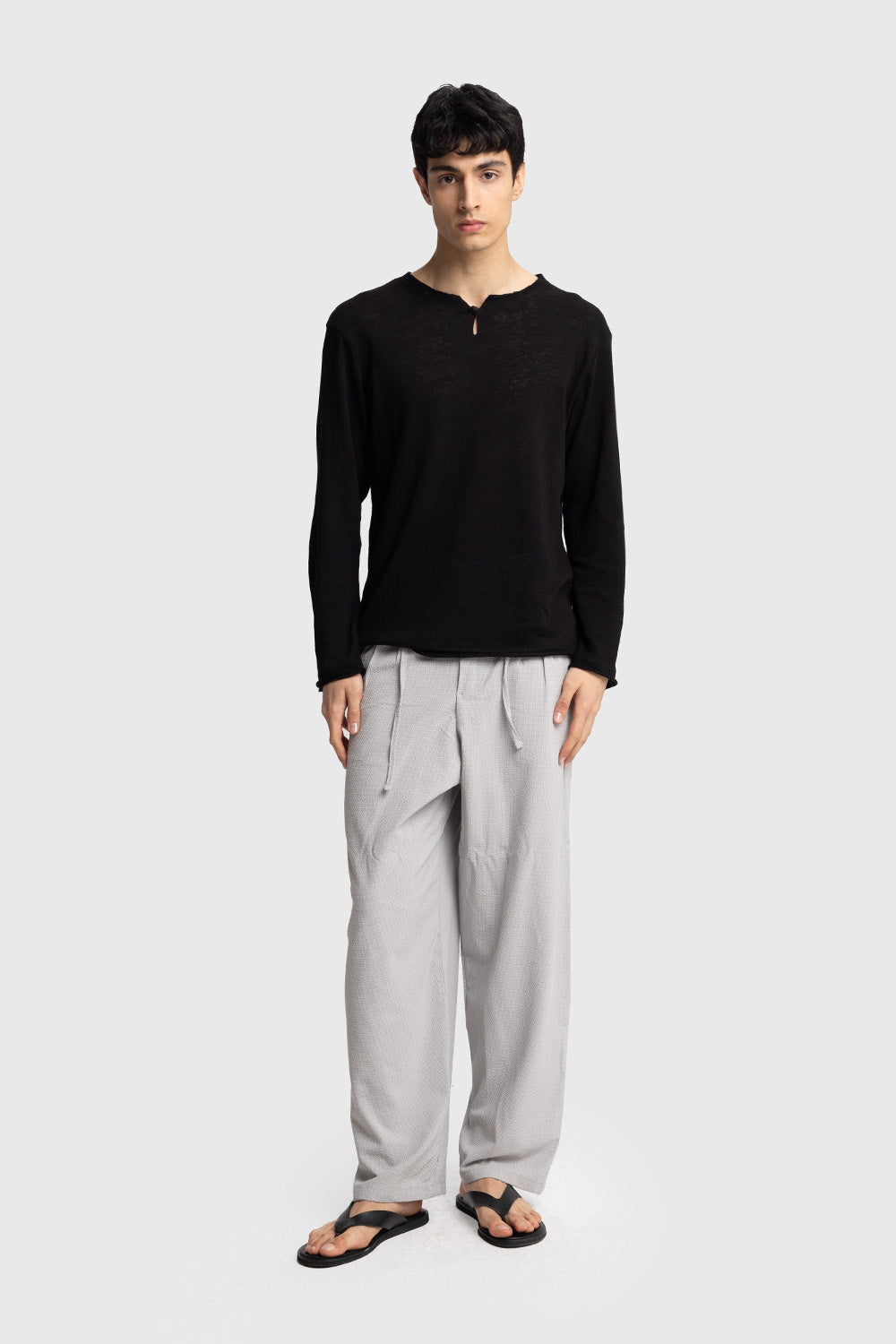 Giesto Pantalon gaufré à taille élastique - Gris