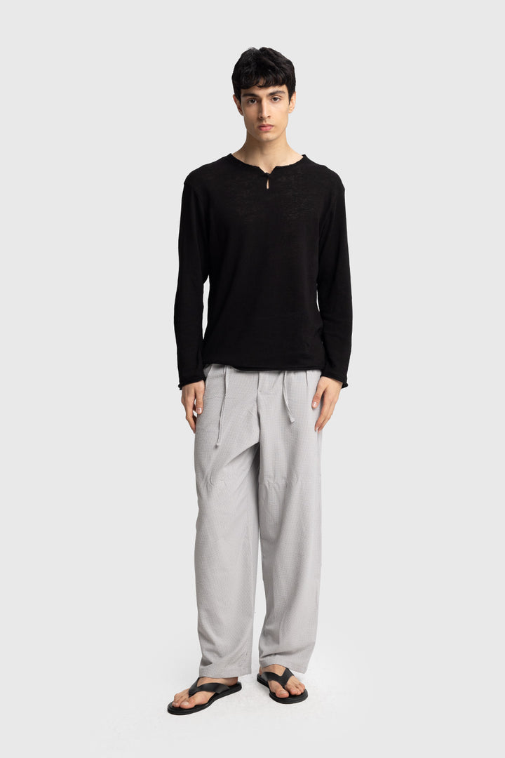 Giesto Pantalon gaufré à taille élastique - Gris