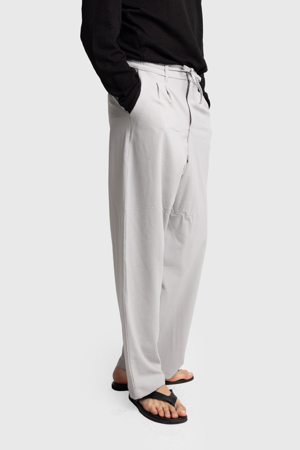 Giesto Pantalon gaufré à taille élastique - Gris