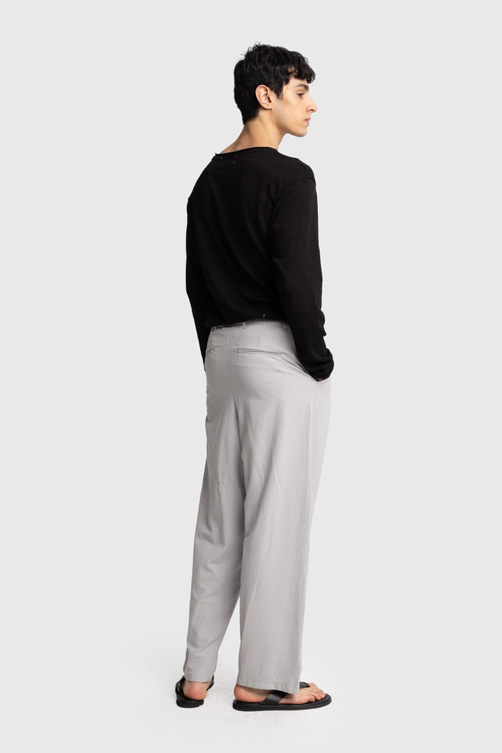 Giesto Pantalon gaufré à taille élastique - Gris