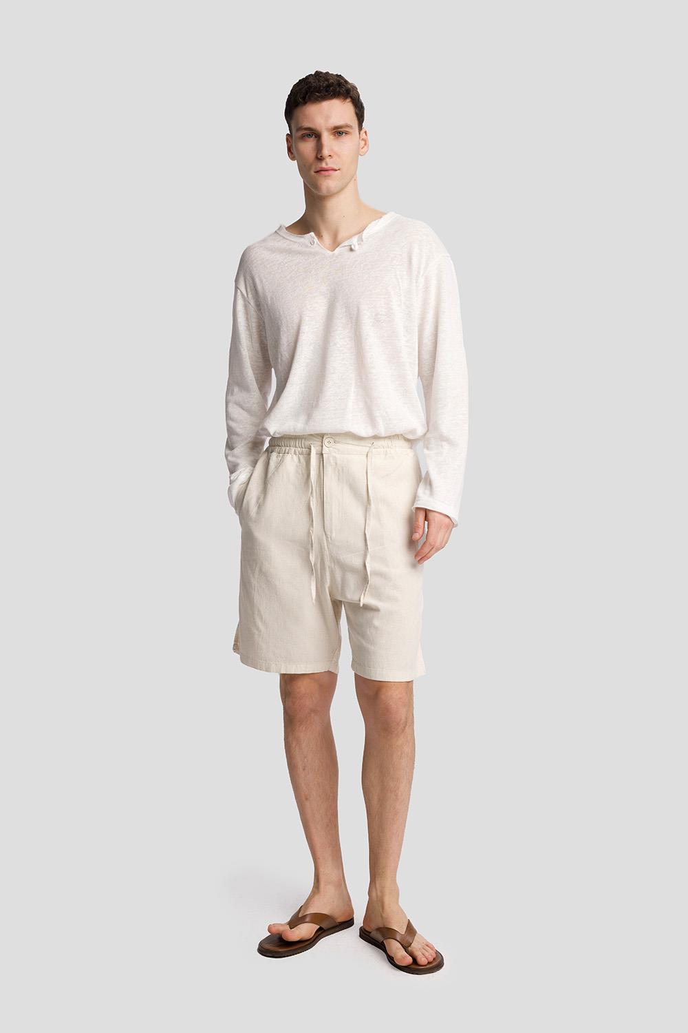 Giesto Short en lin avec cordon à la taille - Beige